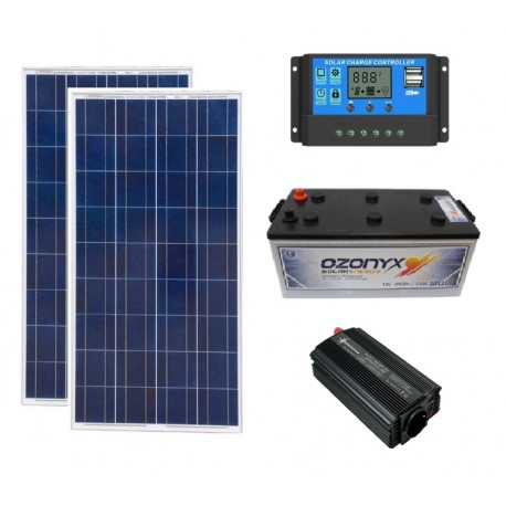 Kit solar 2x Placa 150w Bateria 250ah Regulador 30a inversor 600w