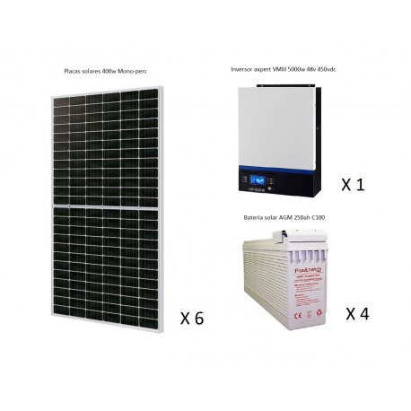 Kit solar 14400w/8400w Diarios con 4 Baterías AGM
